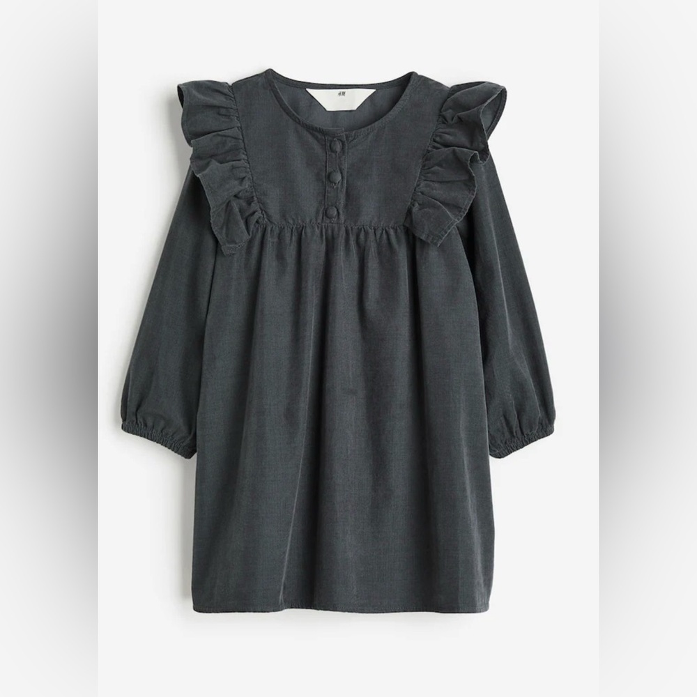 H&M FRILL-TRIMMED CORDUROY DRESS